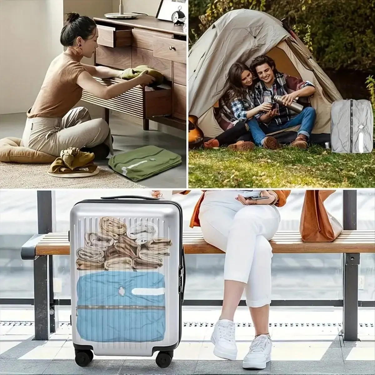 N14R Top 2 Pcs Vacuum Bags for Travel, Reusable Vacuum Compression Bags for Travel Suitcases and Backpack, Space Saver Bag
