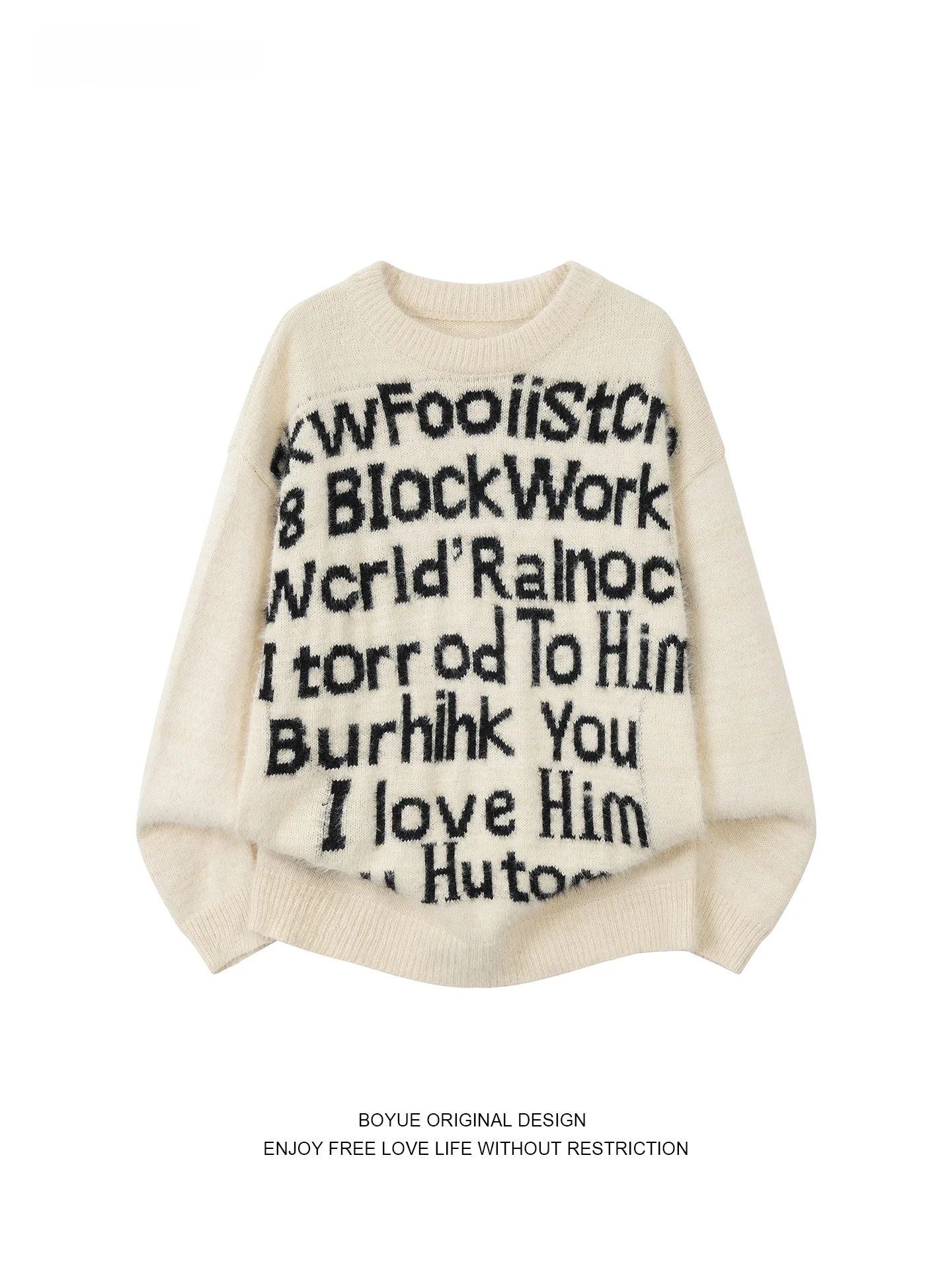 

Теплый вязаный свитер Boyue: зимний, модный, уличный стиль, с вышивкой букв, имитация меха, повседневный, унисекс, удлиненный топ