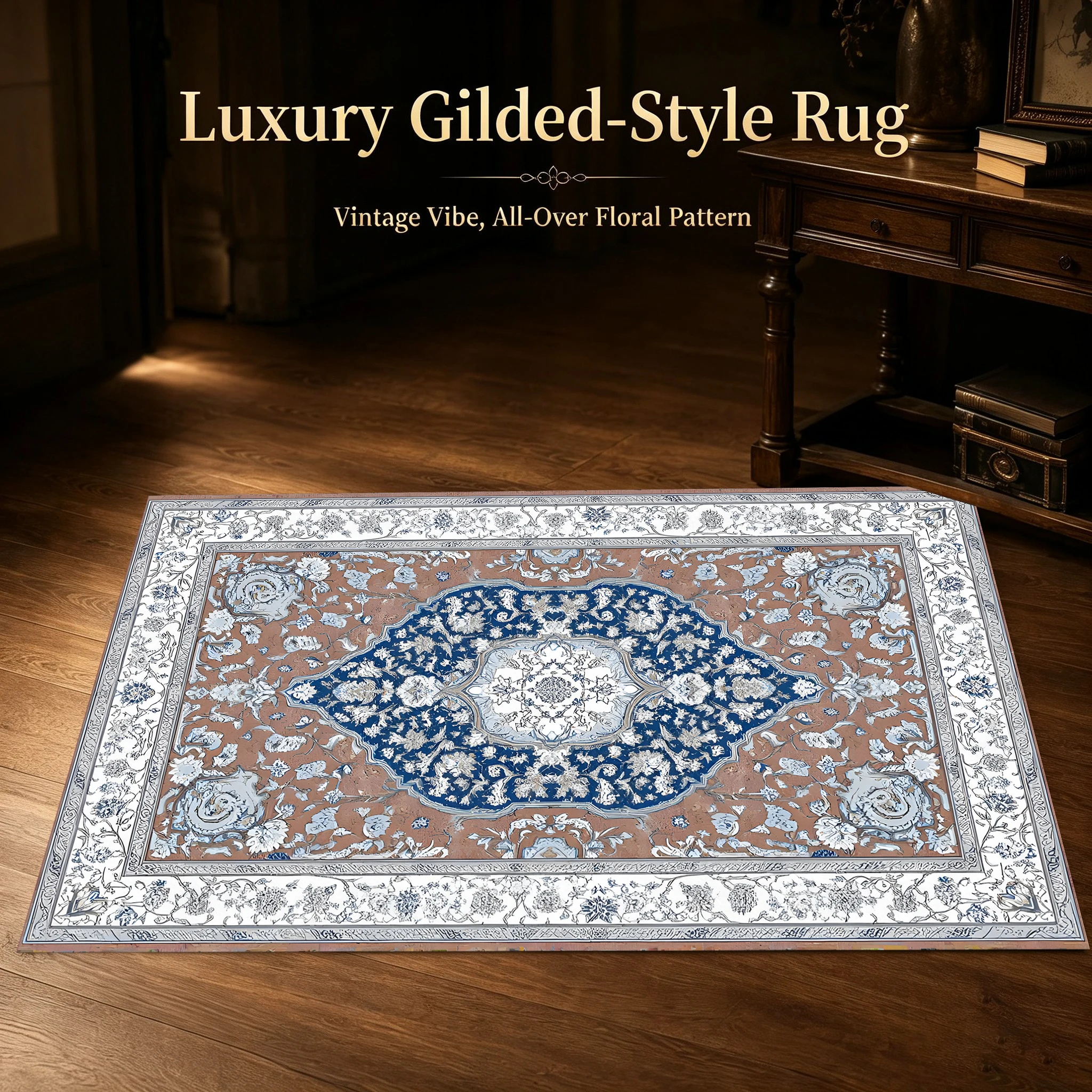 Retro Persian Floral Scroll Pattern European Light Luxury Velvet Carpet for Living Room and Bedroom Soft Furnishing Decoration Autumn Winter Christmas Warm Home Floor Mat