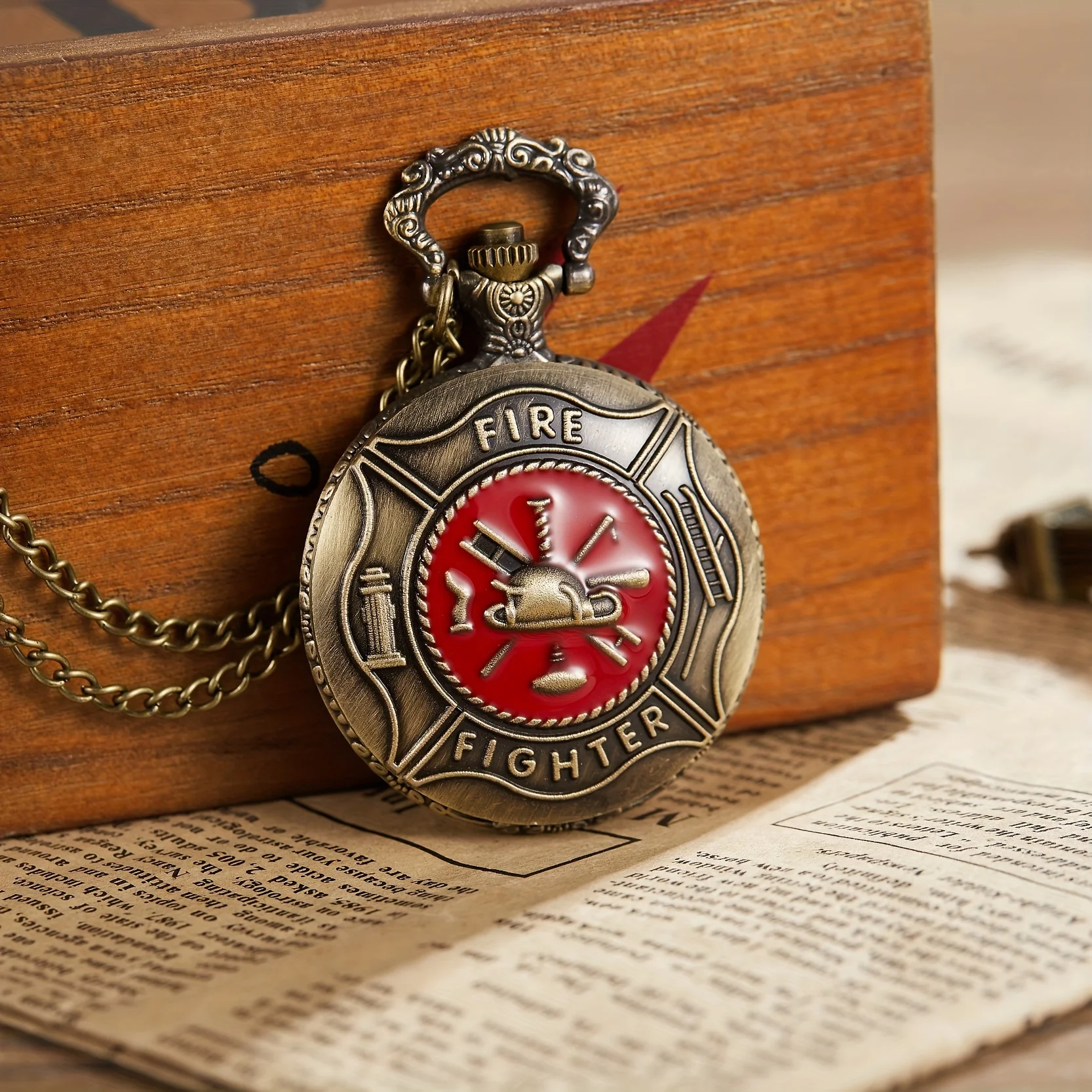 ساعة جيب كوارتز عتيقة من الحنين للرجال ، قطارة حمراء ، الإغاثة ، مكافحة الحرائق ، نمط تسجيل ، قلاب ، سلسلة معلقة #5
