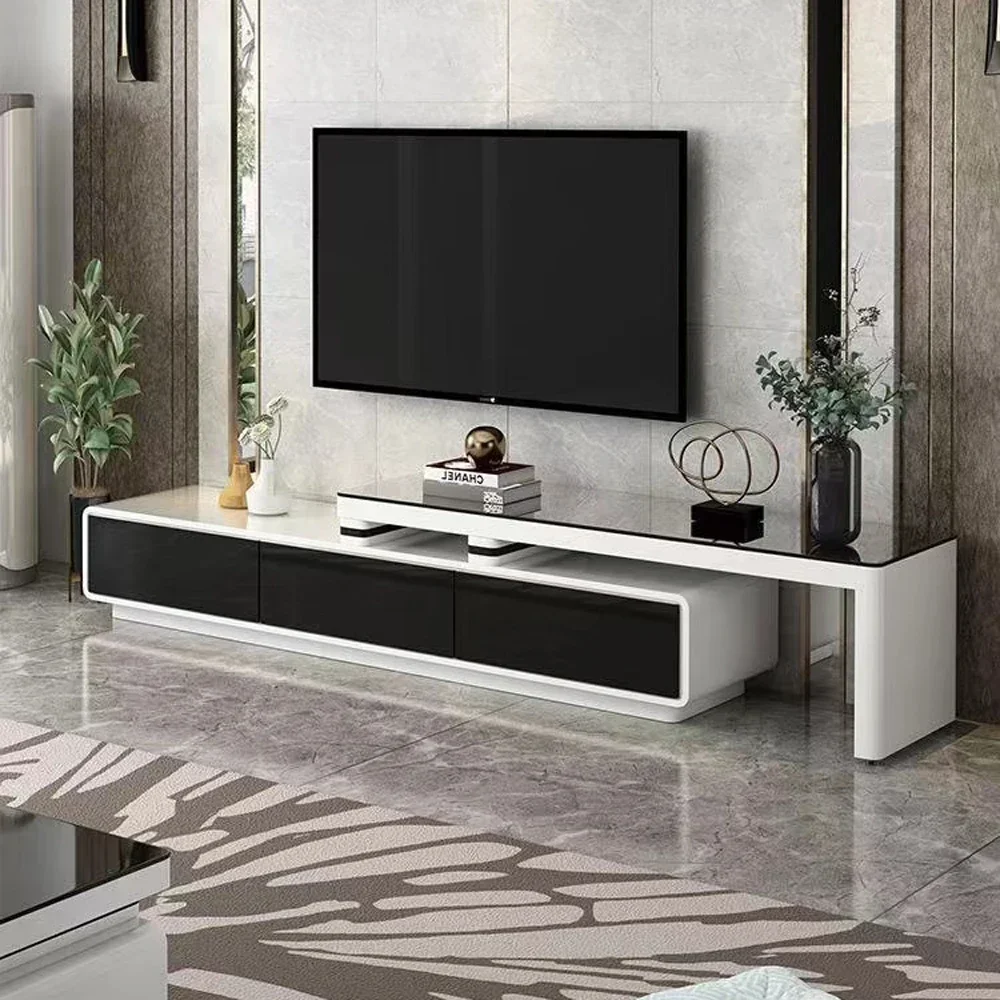 Modern extension-type black white tv stand cabinet and coffee table set tv stands cabinet living room furniture