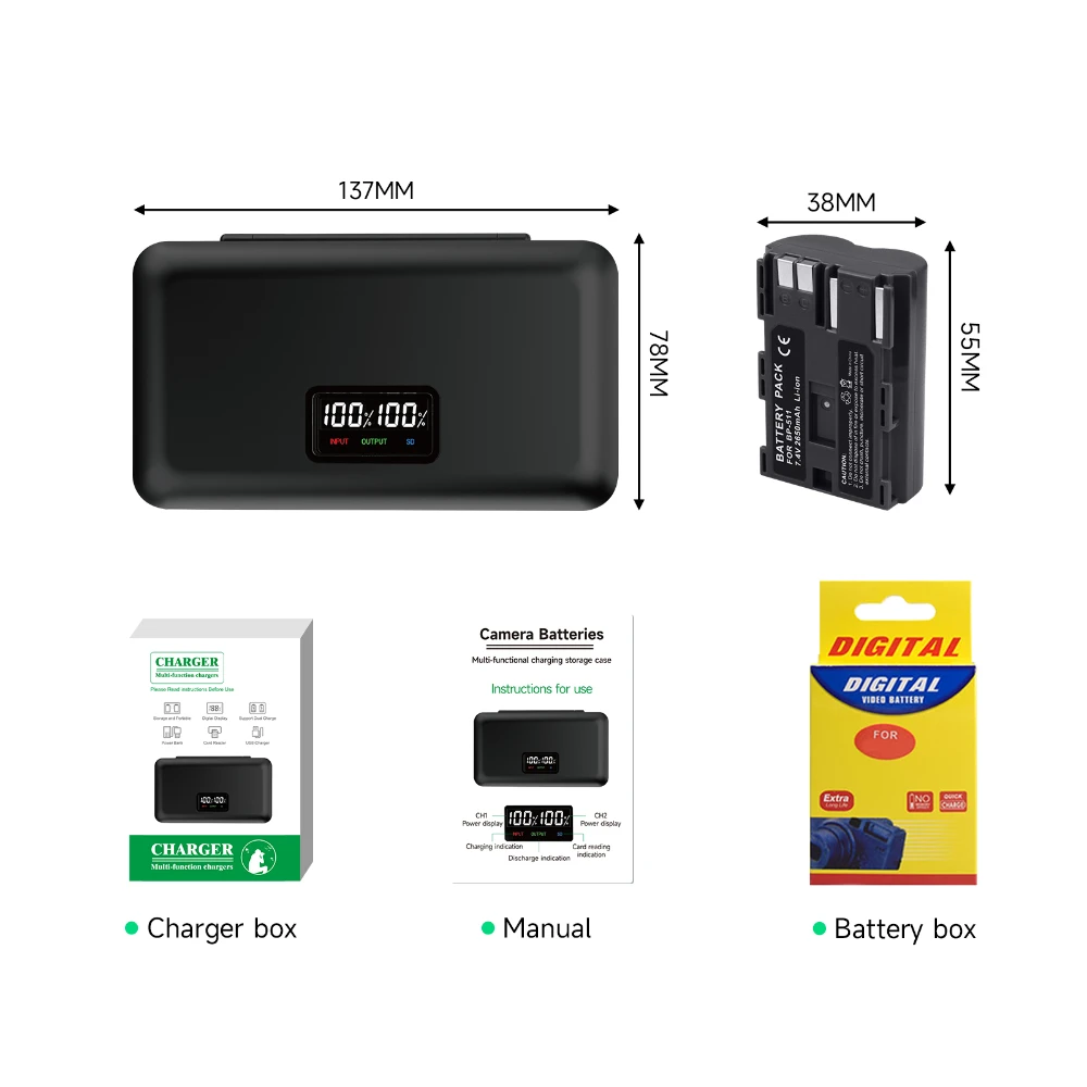 2650mAh BP-511 BP 511 BP511 BP511A bateria + podwójna ładowarka USB LCD pokrowiec do Canon EOS 40D 300D 5D 20D 30D 50D PowerShot G1 G2 G3 G5