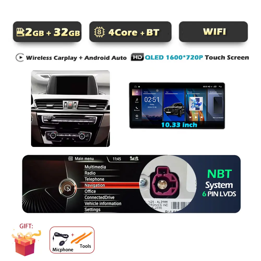 Voor BMW X1 F48 2016-2019 NBT/EVO Systeem Android 15 GPS Navigatie WiFi Auto Audio Multimedia Speler DSP Stereo BT Touchscreen
