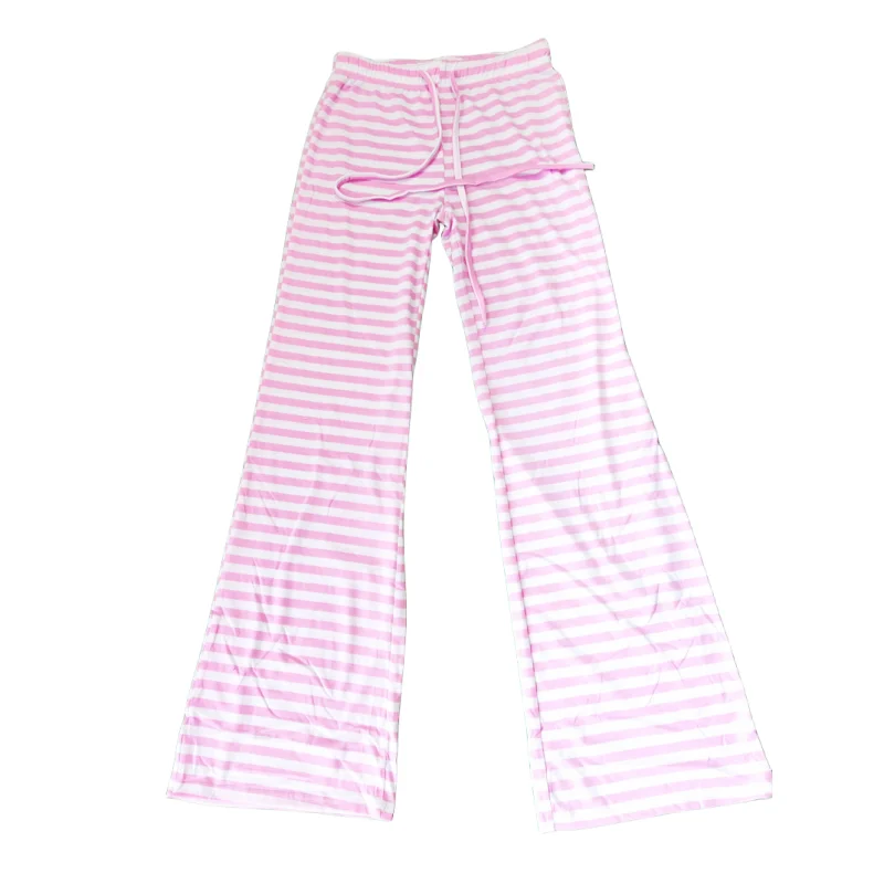 Calça de pijama longa de algodão feminina, pijama macio e confortável, cintura com cordão, listras sexy, estilo casual, verão