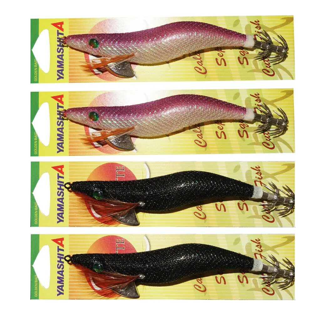 

YAMASHITA SQUID JIGS, Squid Jig, Glow in Dark Rattle, Black and Purple Color, 4X 3.5