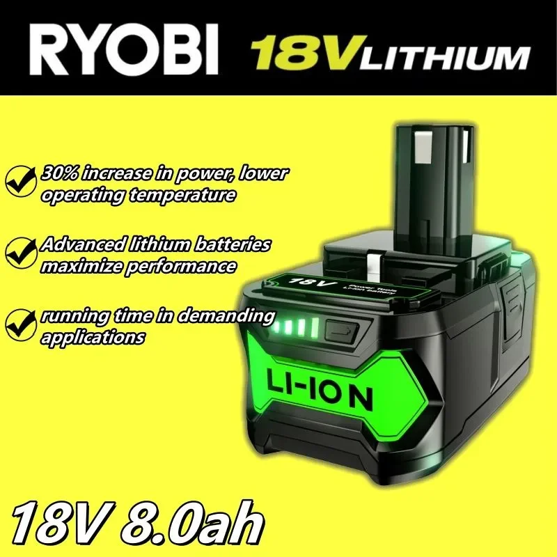 

8.0 Ah battery Ryobi 18V P108 18V lithium-ion power tool P104 P107 RB18L50 RB18L20 P108