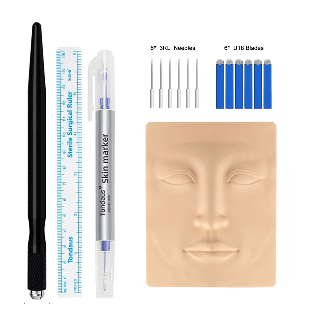 

Microblading Manual Tattoo Pen Kit with U18pin Blades and Tattoo Practice Skin for Eyebrow Tattoo Permanent Makeup