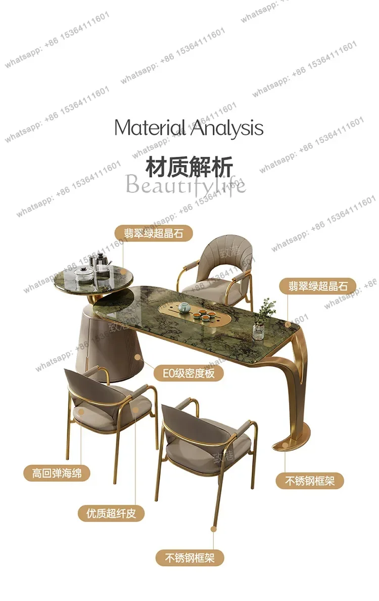 Super Crystal Stone Table-Chair Set Modern Light Luxury Villa High-Grade Large Board Tea Table High-End
