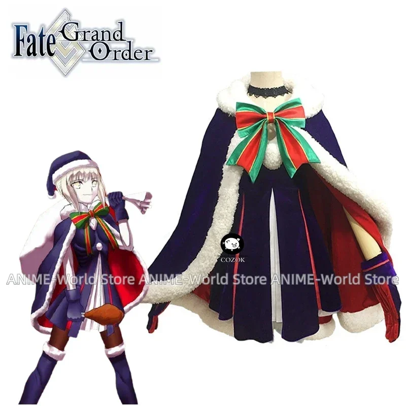 

《Custom Size》Fate Grand Order Black Saber Christmas Dress Uniform Cloak Outfit Anime Cosplay Costumes