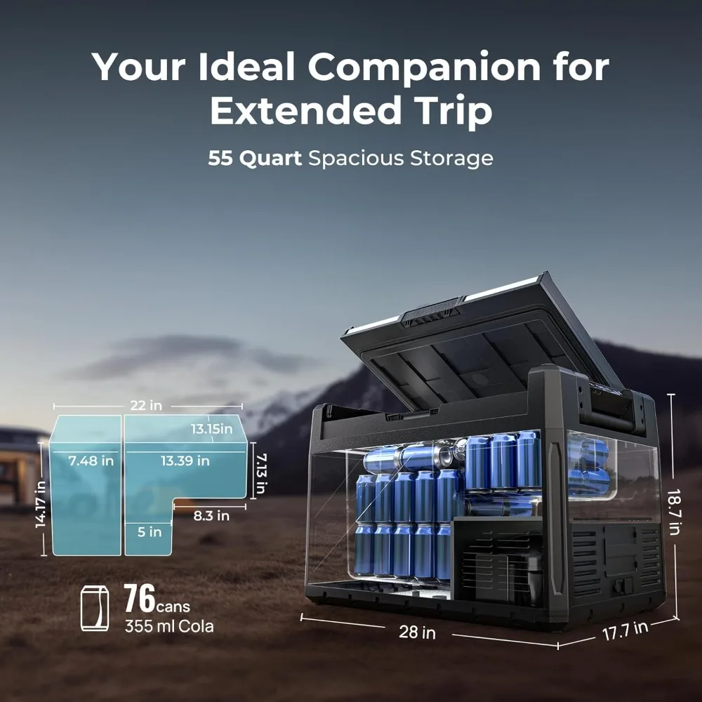 12 فولت 55 كوارت ثنائي المنطقة ثلاجة محمولة ضاغط الفريزر برودة APP التحكم لسيارة شاحنة RV التخييم السفر التيار المتناوب تيار مستمر #4