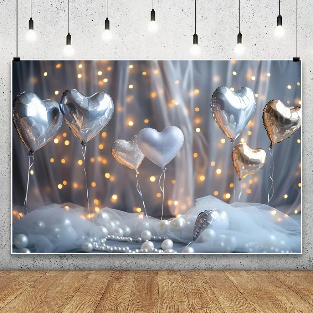 عيد الحب الذهب بريق الحب القلب خلفية 14 فبراير الفضة على شكل قلب بالون الزفاف حفلة عيد ميلاد خلفية