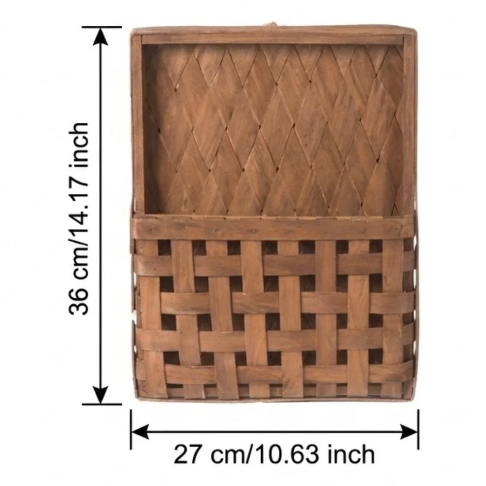 Natural Wood Rattan Hanging Basket for Home Decor Wall Mounted Storage Plant Display Organizer 36 27cm Handcrafted Design