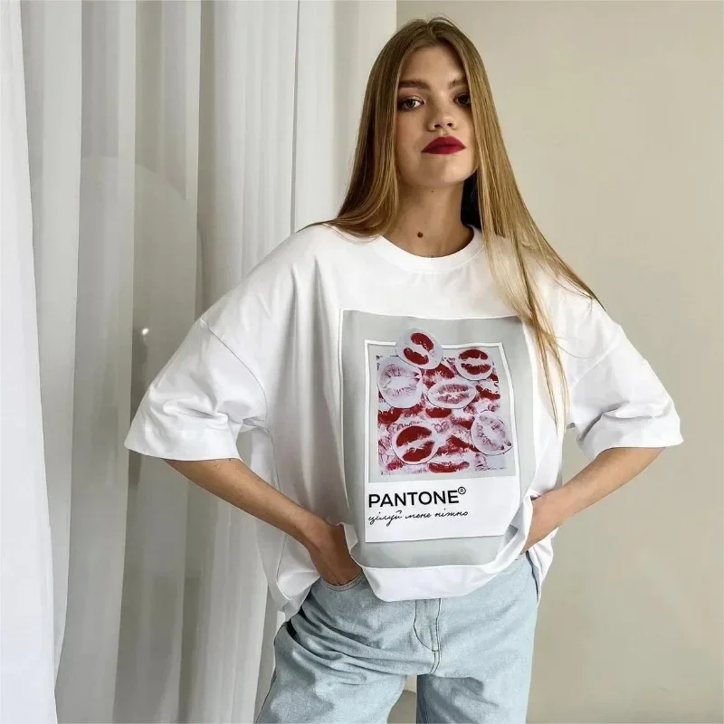 

Футболка женская хлопковая оверсайз с принтом, пикантная мягкая рубашка с принтом губ и графическим принтом, уличный Готический Топ в стиле ретро, лето