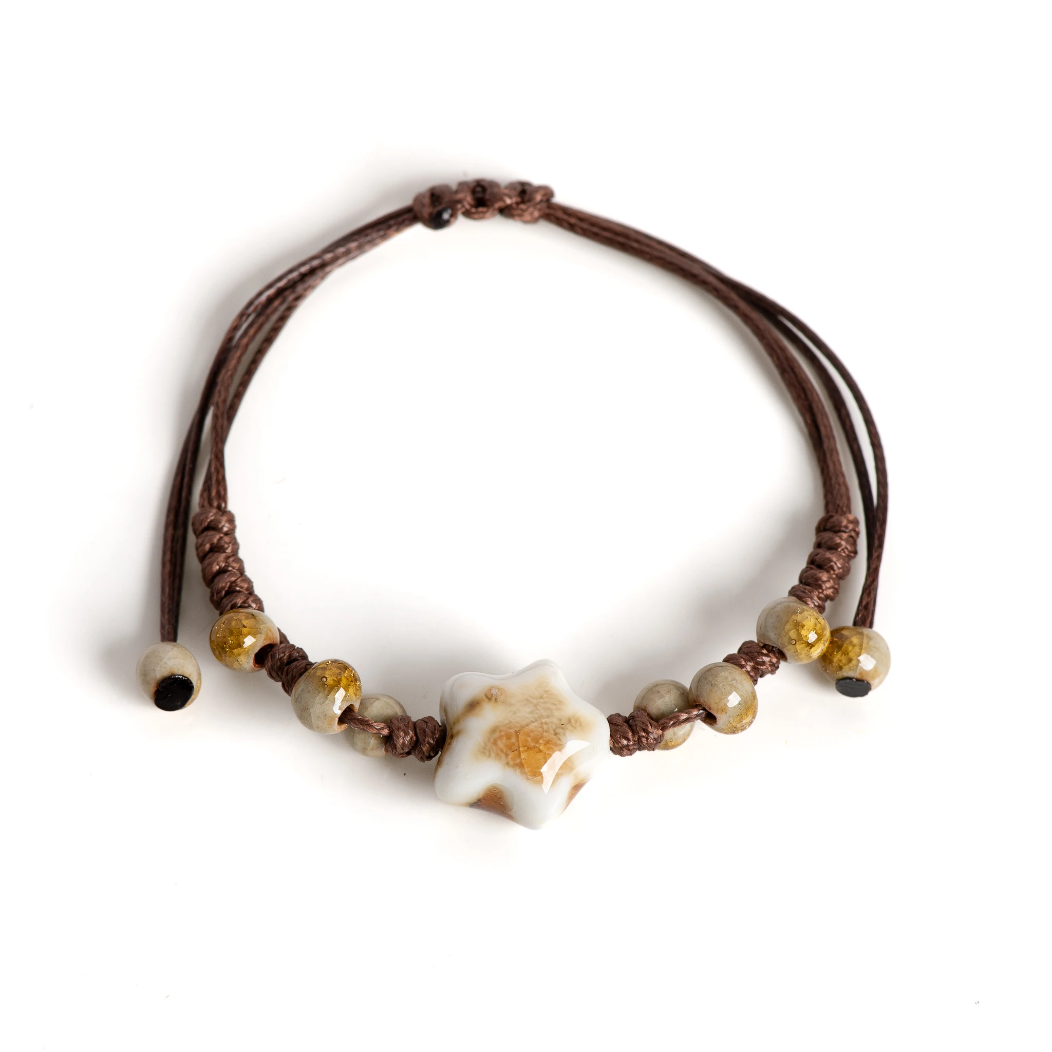 Handmade Vintage Ceramic Star Bracelet Adjustable Crackle Glaze Minimalist Jewelry for Women Gifts 152