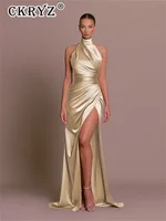 Vestidos de fiesta de cumpleaños de noche de satén de verano para mujer, vestido largo elegante sin mangas con espalda descubierta y abertura lateral, ropa Mowan