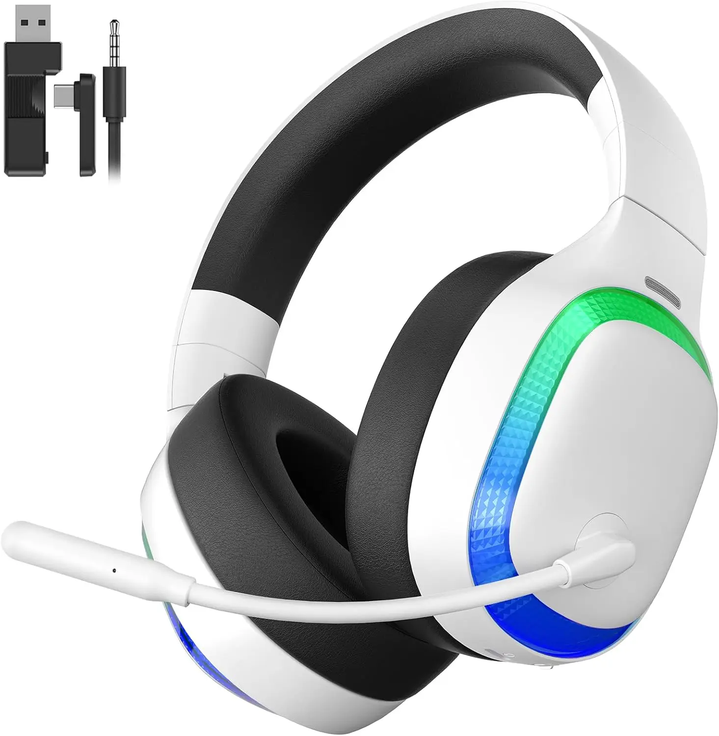 

2.4Ghz Wireless Gaming Headset for PS5, PS4, PC, Mac with Noise Canceling Mic, 70H Battery, Surround Sound - RGB White