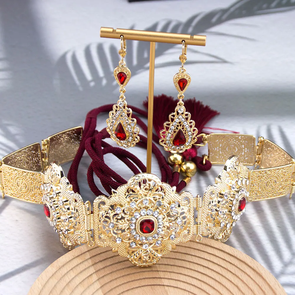 เข็มขัดแต่งงานคริสตัลแบบยาวประดับคริสตัลสำหรับเจ้าสาว  งานแต่งงาน  ปีใหม่  เครื่องประดับเชือกคล้องมือ  สายคาดเอว  ต่างหูยาว  เข็มกลัดสไตล์ชาติพันธุ์  ซันสปิคส์เมส  แอลจีเรีย  โมร็อกโก