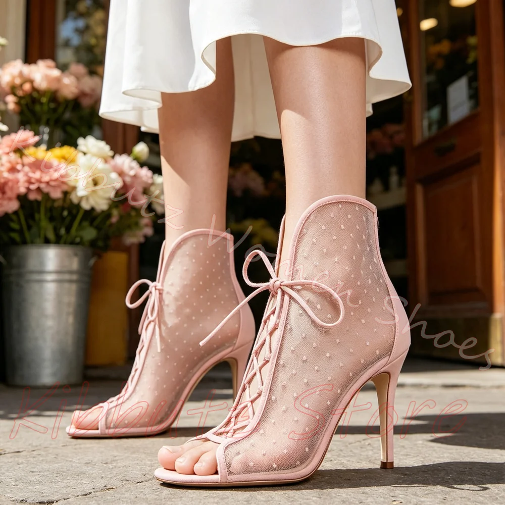 メッシュポルカドットサンダル、オープントゥ、スティレットヒー - Women'S Shoes Y2K のレビューと価格
