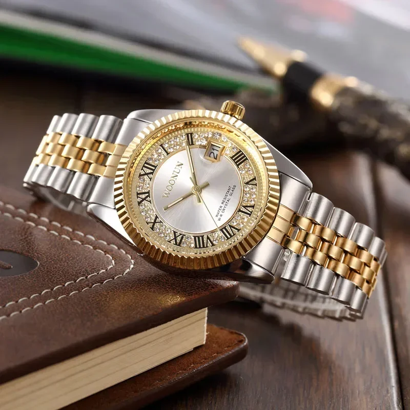 Montre Homme Luxury Ice Out Diamond Watch Men Gold Watches Fashion Business Stainless Steel Band Quartz Wristwatches Men