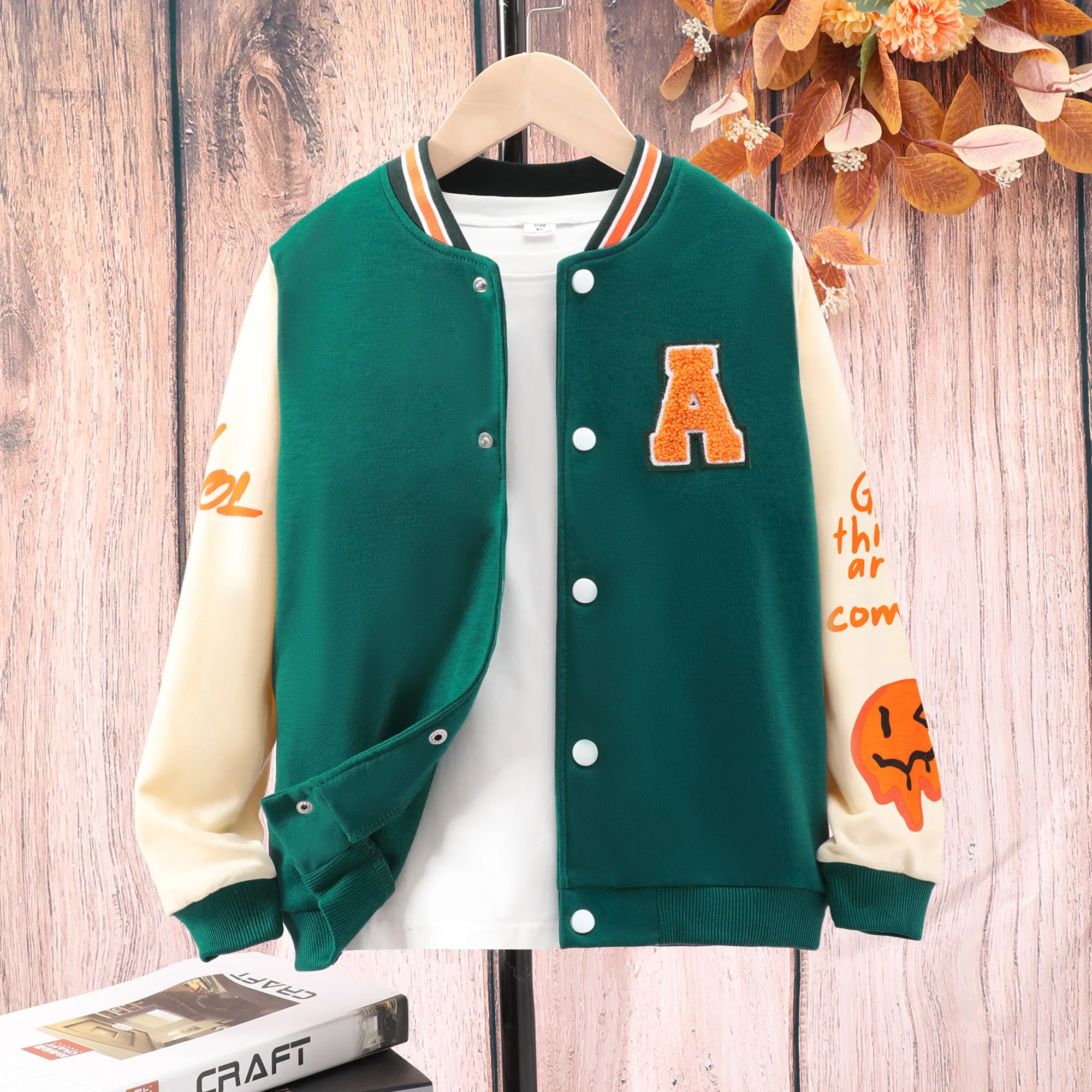 Autumn And Winter Boys Clothing Letter Printing Contrast Color Baseball Suit Fashion Sports Casual Coat 8 9 10 11 12 13 14 Years