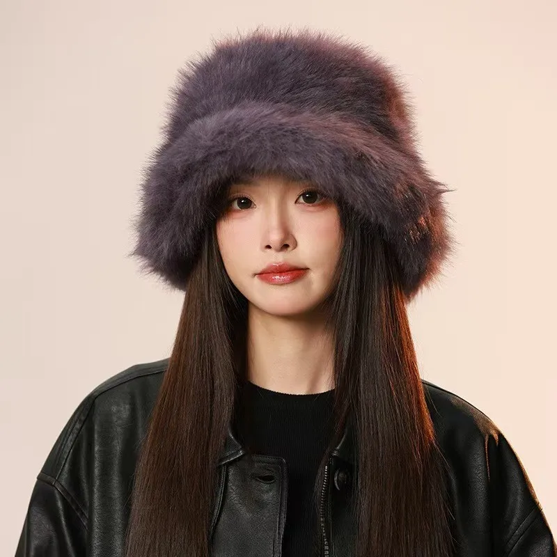 A new style of women's autumn and winter furry fisherman's hat thickened fur long hair basin