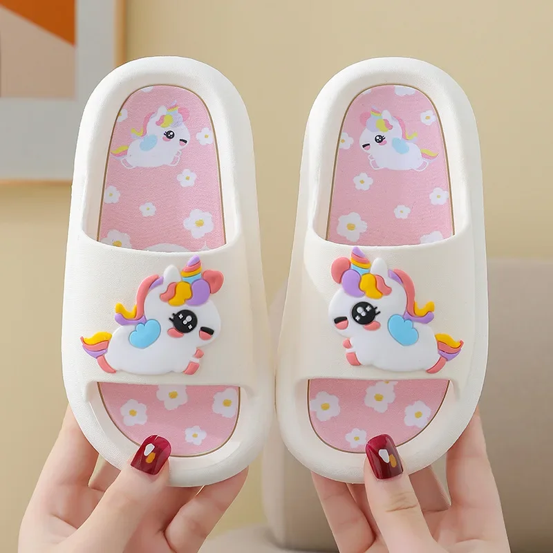 Summer Cartoon Children\'s Slippers Girl Unicorn Slipper Kids Cute Indoor Home Bathroom Shoes Boy Dinosaur Flip Flops Einhorn