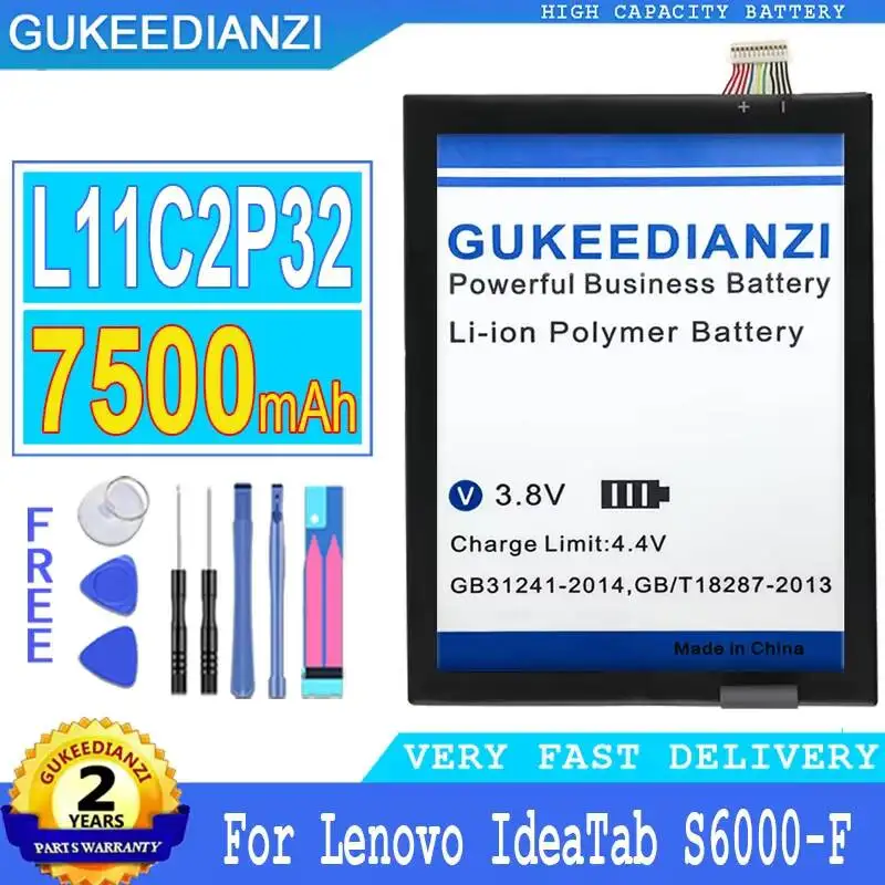 

For Lenovo Ideatab S6000-F S600H A7600 Reliable Replacement Tablet Battery 7500mAh L12D2P31 L11C2P32 L11C2P31