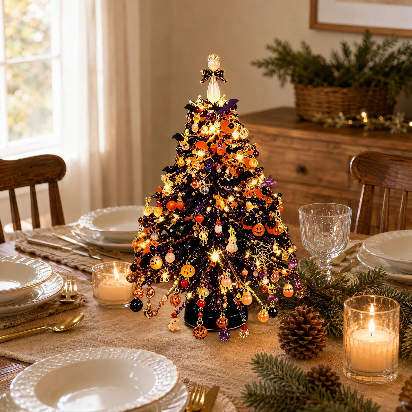 DIY Christmas Beaded Tree Kit with LED String Lights Holiday Craft Handmade Decoration Set