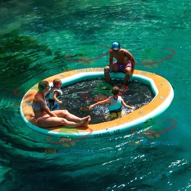 Source Round Inflatable Raft Floating Pad Dock Platform Swimming Pool With Hammock