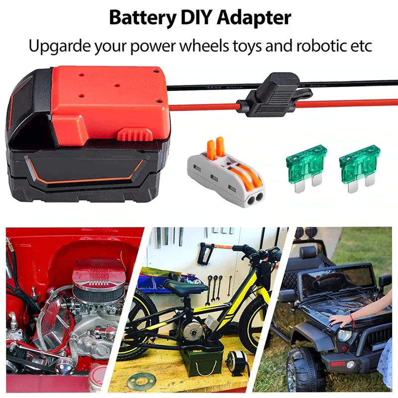 Power Wheels Adaptador com Fusível para Milwaukee 18V Bateria De Lítio, DIY Adaptador De Bateria, Conector para Caminhão RC Uso