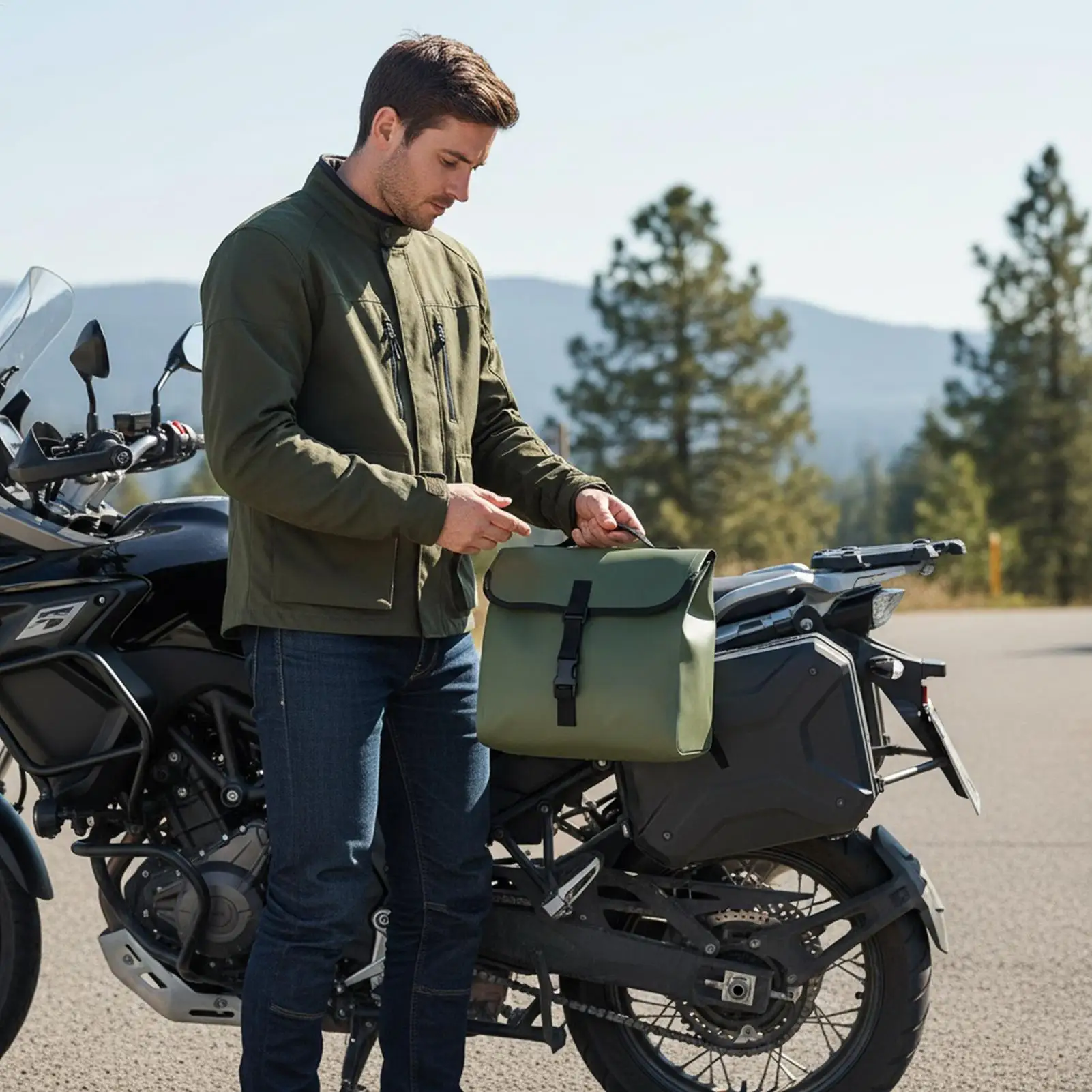 

Motorcycle Bag Adjustable Saddle Backpack Motorcycle Tool Rear Messenger Bag For Phone Card Drinks Bottle Key Camera Highway