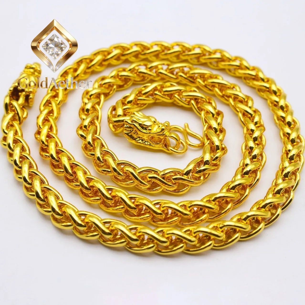 

Ожерелье GoldNouveau Double Dragon Head Whip из 24-каратного золота AU999 для мужчин — толстая цепь, массивное золото, двойная удача, качественный аксессуар.