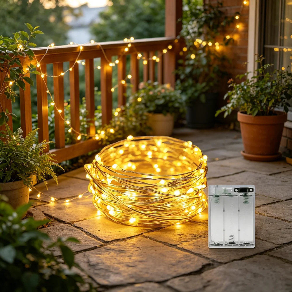 

LED Fairy Light 1/2/5/10M Battery Powered Wedding Silver Wire String Lights for Garden Party Christmas Bedroom Home Decoration