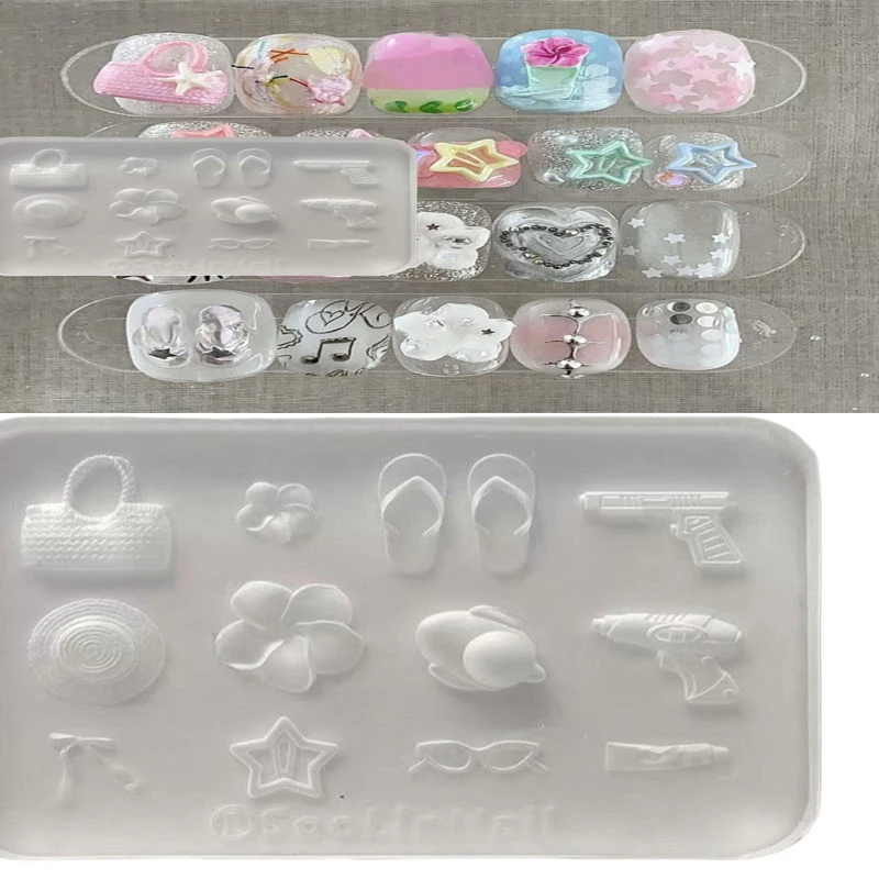 1PCS 3D Silicone Mold Nail Art Decoration DIY Flower Slippers Hats Mold For Nails Jewelry Crafts Transparent Manicure Template