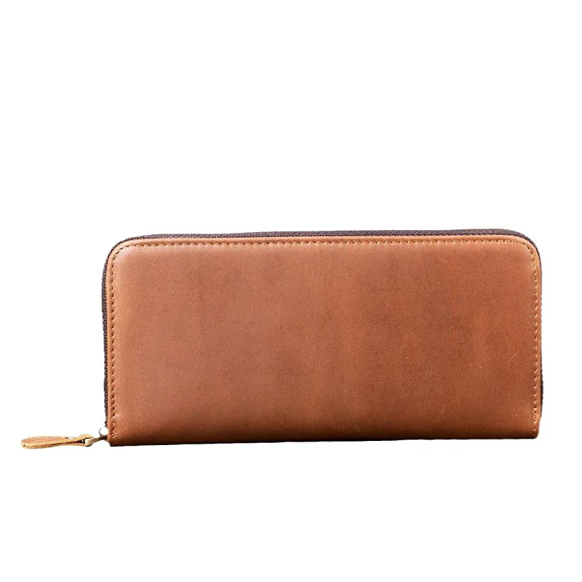 1098 Male and Female Crazy Horse Leather Long Wallet, Genuine Leather, Pure Top Layer Cowhide, Retro Wallet