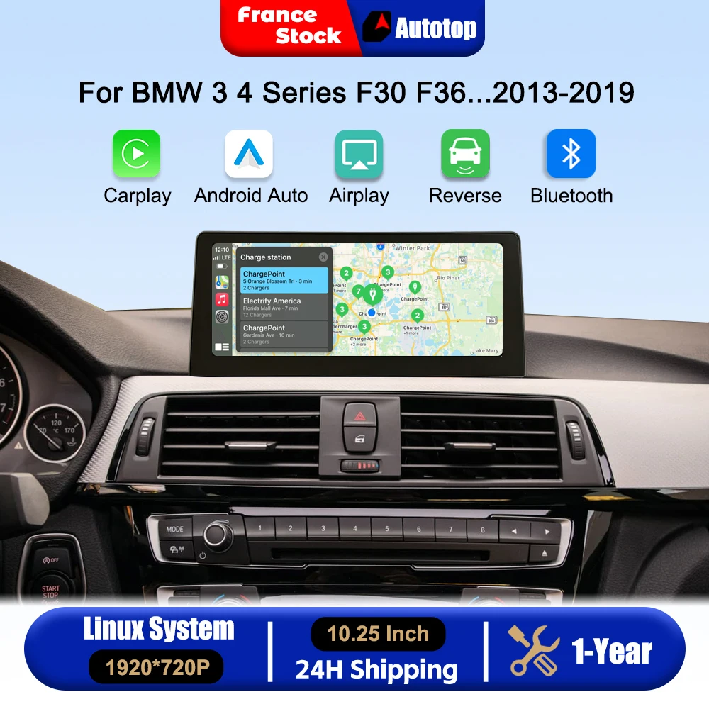 CarPlay Inalámbrico Android Auto de 10.25 Pulgadas para BMW Serie 3 4 F30 F31 F32 F33 F34 F36 M3 F80 M4 F82 Sistema NBT EVO 2013-2019, Sistemas Inteligentes para Automóviles con Pantalla Táctil, YouTube en Línea, Airplay, Autolink, Mirror Link, WiFi, Bluetooth, Navegación GPS. 1