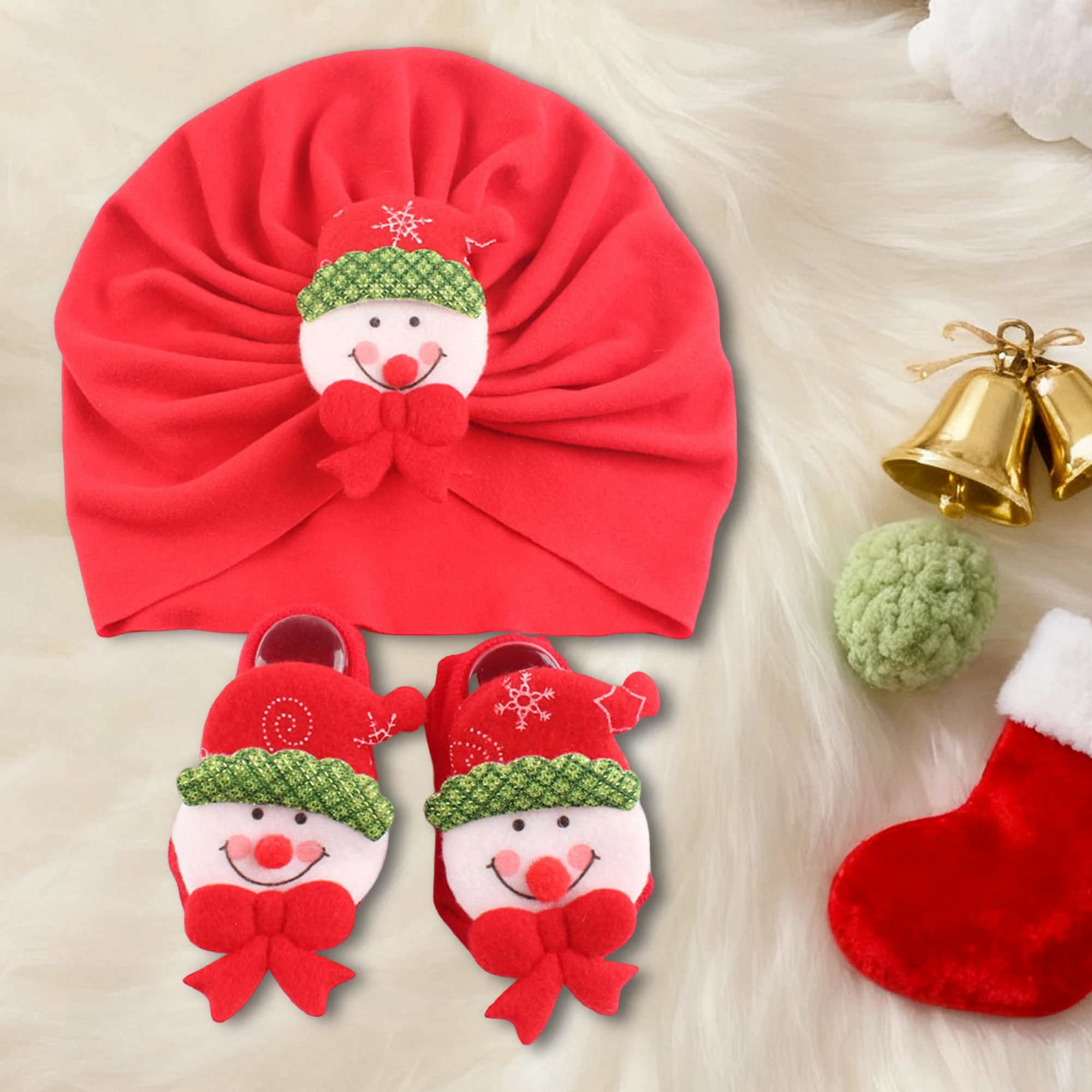 

Милый детский комплект повязки на голову и пинетки, очаровательный рождественский тюрбан с оленями, шапка и носки для младенцев, комбинированный комплект для стильных малышей
