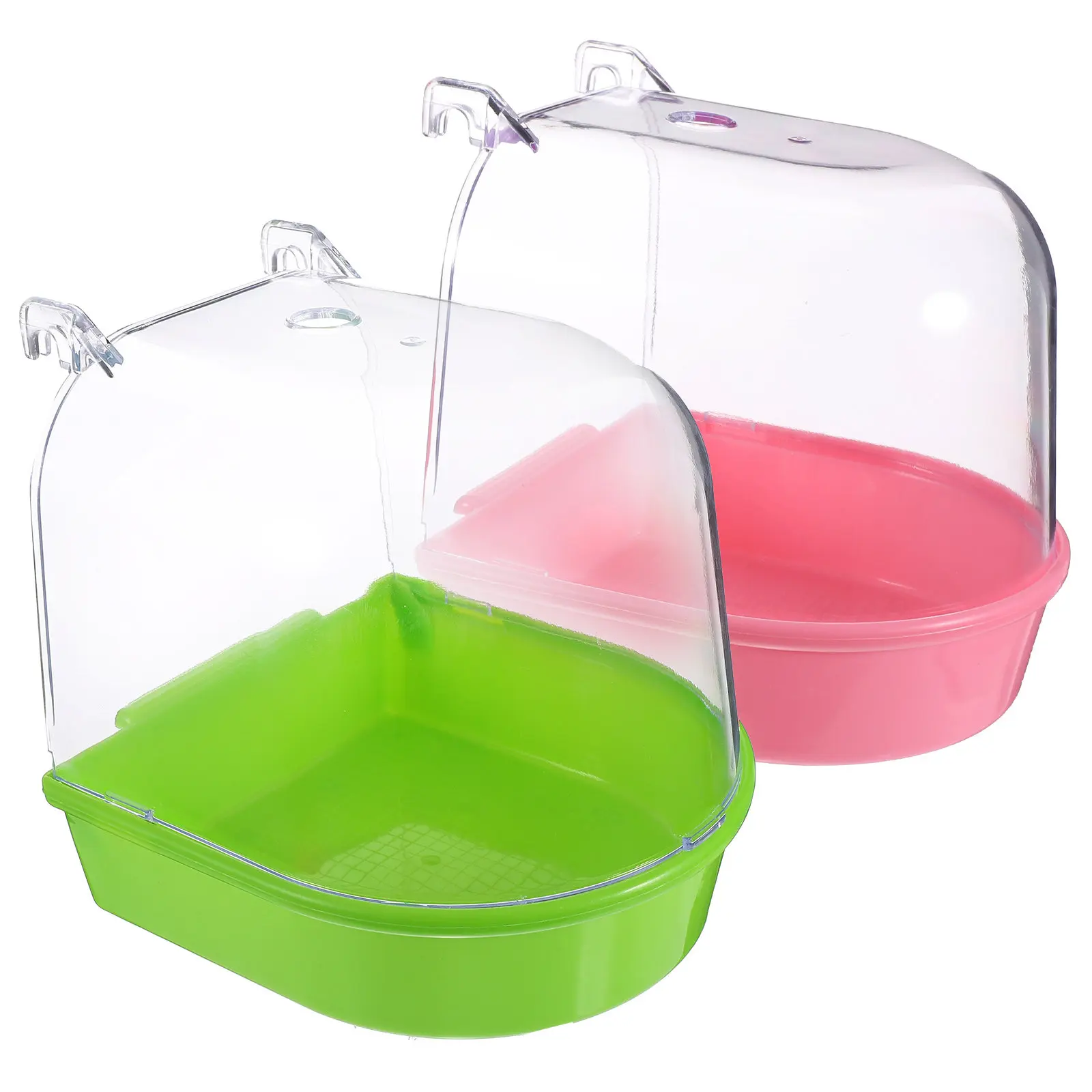 2pcs Bird Bath Basin for Parrots, Lovebirds & Finches – Eco-Friendly Plastic, Detachable Base, Hanging Design