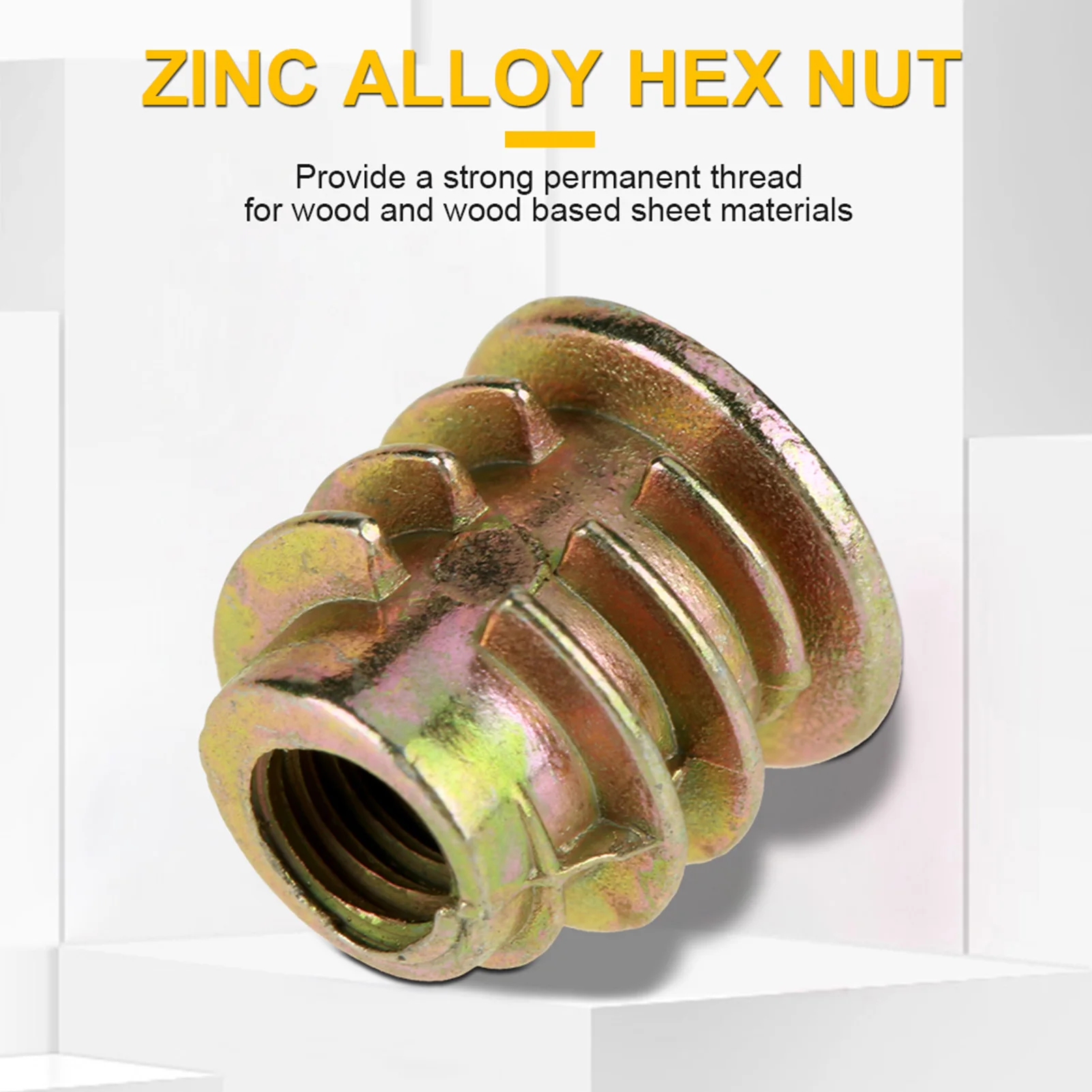 Hex Head Furniture Nut M4*8mm Zinc Alloy Hex Drive Head Furniture Nuts Threaded for Wood Insert Hex Drive Furniture Nut