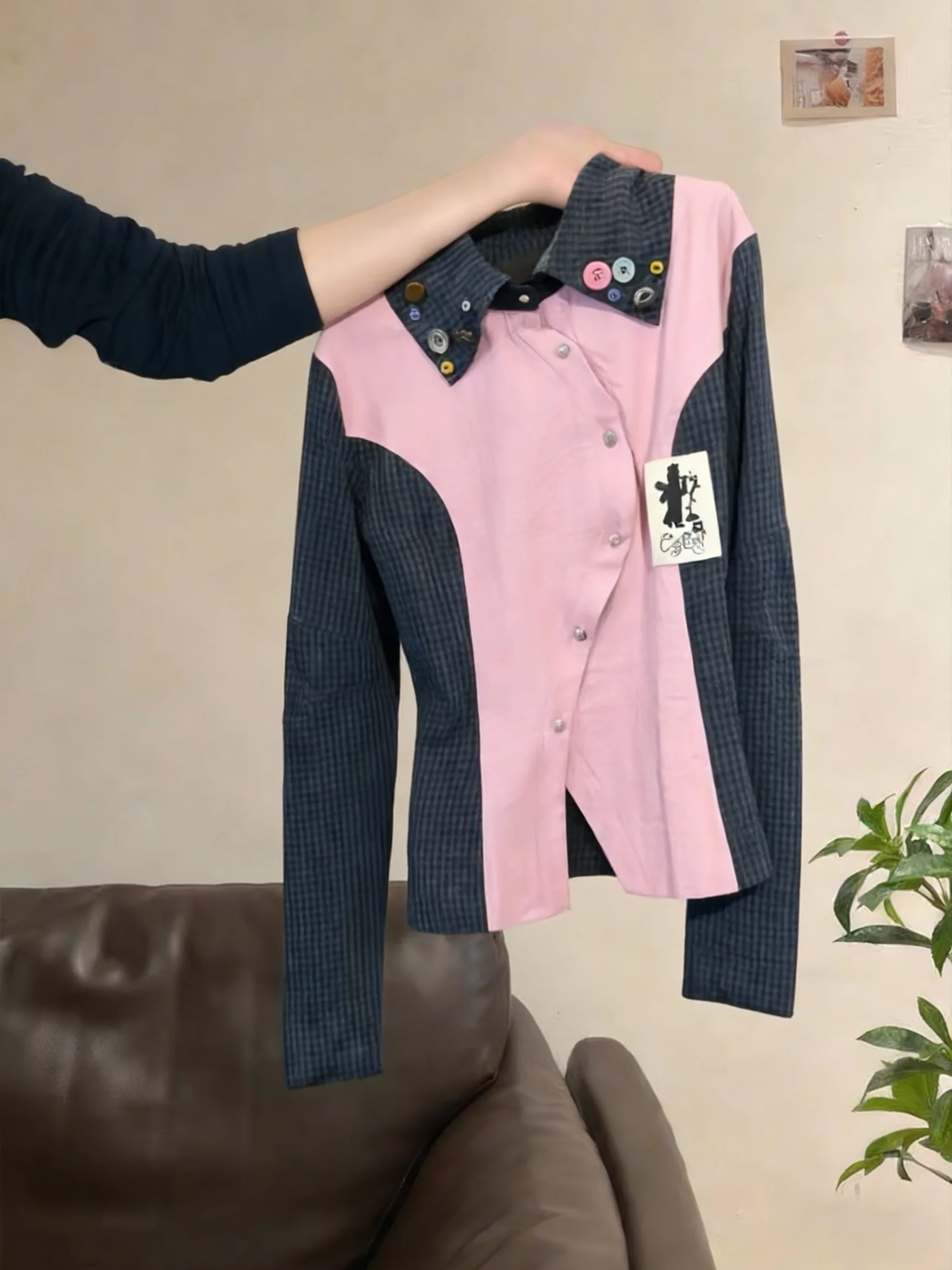 

American Retro Plaid Long Sve irt Women's Spring Autumn Faion Loose Versatile Collar Stand up Color Blo Casual irt