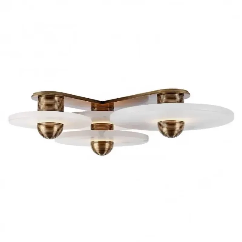 Nordic Brass Ceiling Light Round Alabaster Fixture Modern Decorative Lamp for Hotel Bedroom Dining Room Interior Design
