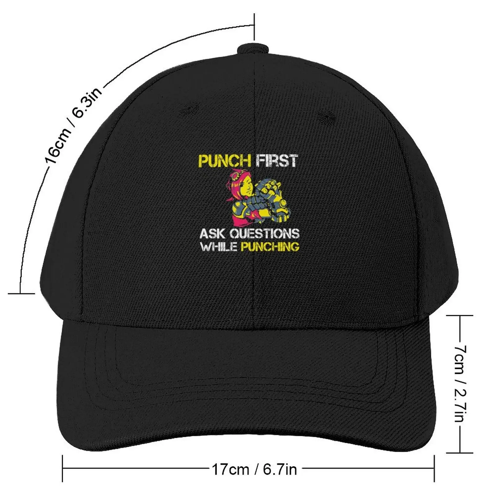 Punch First Ask Questions While Punching Legends Of Vi, funny shirt Baseball Cap birthday Anime Elegant Women's Hats Men's