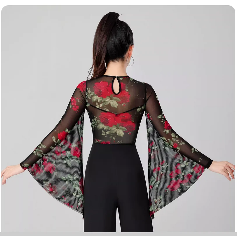 Sexy modern dance top summer style floating cuff chest pad Latin dance costume