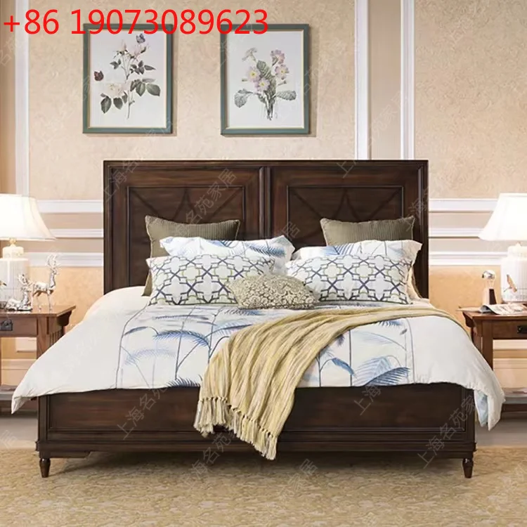 

Американская простая двуспальная кровать из цельного дерева для маленькой квартиры, европейская ретро-старая римская колонна