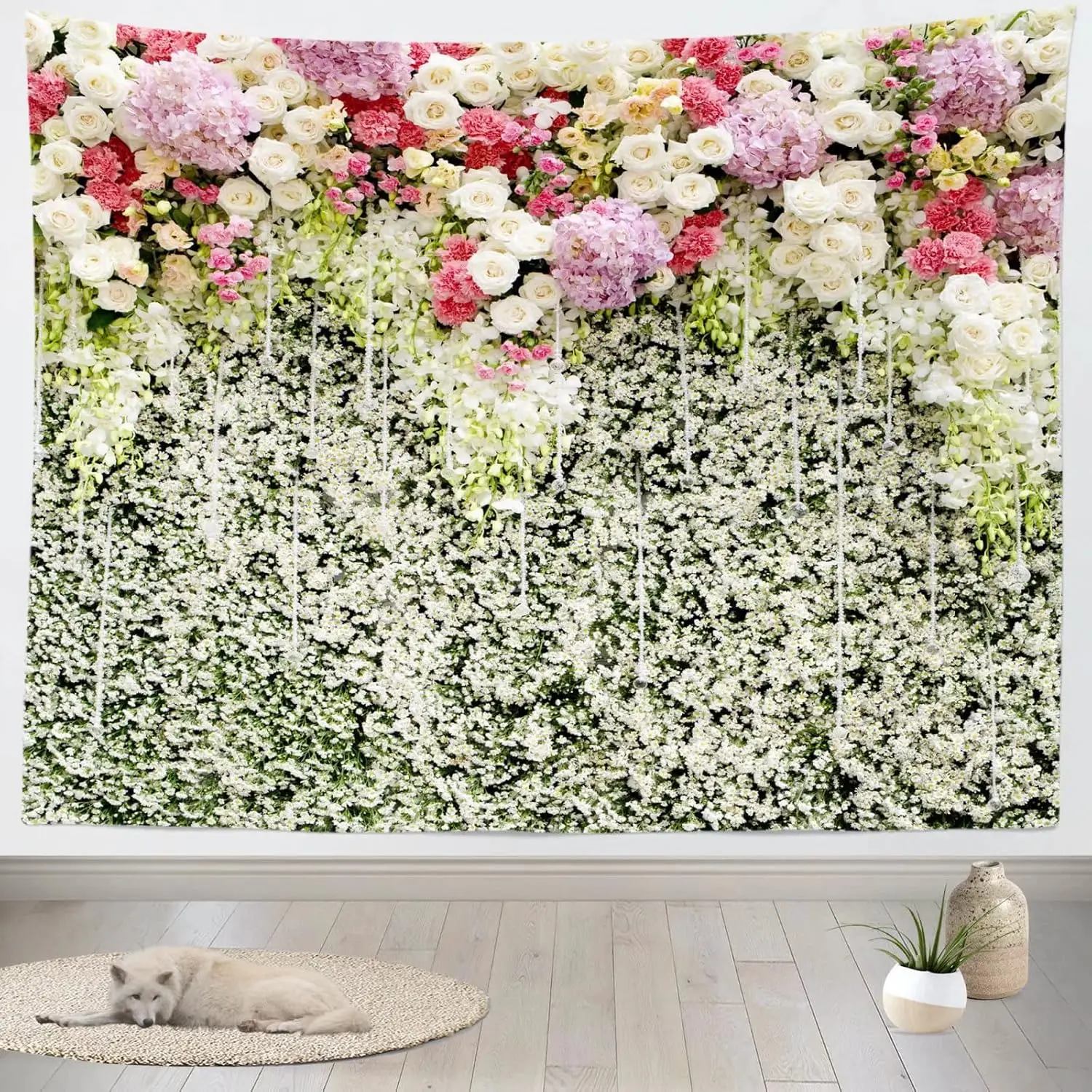 Floral Wall Tapestry Rose Flower Tapestries Wall Hanging Romantic Spring Aesthetic Tapestry Beach Blanket College Dorm Decor