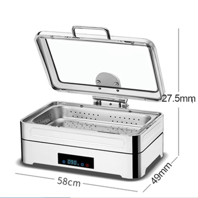 Food Heater Rectangular Hot Pot 304 Stainless Steel Buffet Stove Glass Cover Hot Pot Heater Electric Pot