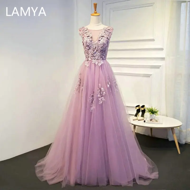 

Customized New Sweet Purple Evening Dress Sexy V-neck Embroidery Floor-length Prom Formal Gown Appliques Vestido De Noche