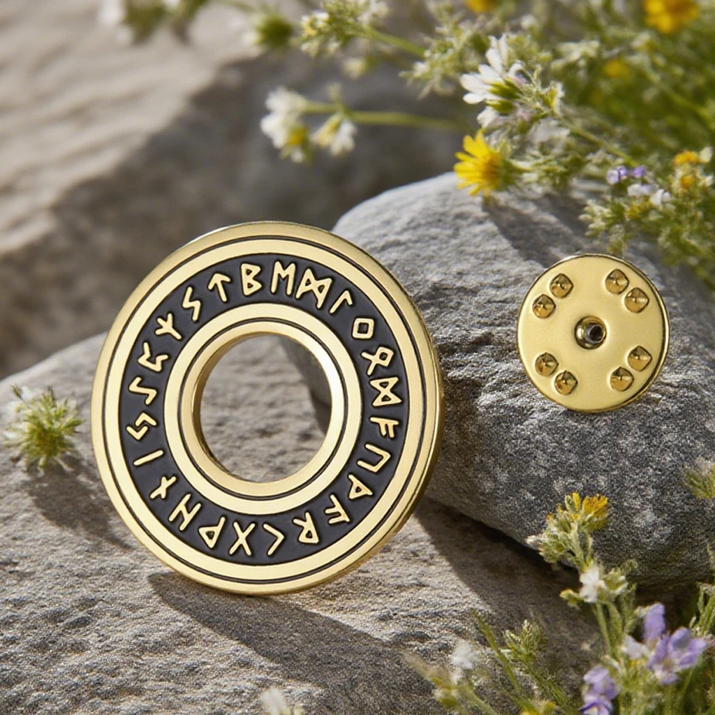 1pc Futhark Runes Circle Brooch Pins Norse Mythology Protection Amuulet Norse Jewelry Stainless Steel Accessories