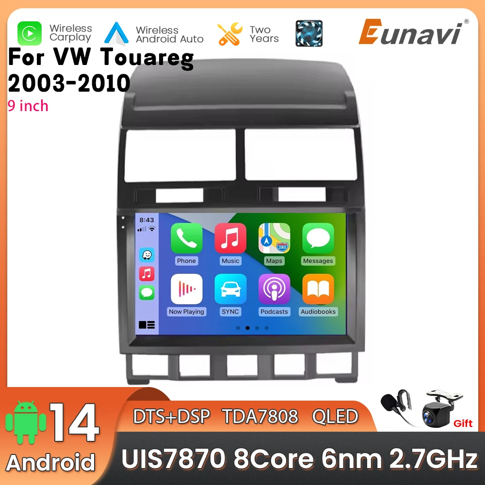 Android 14 2 Din Car Multimedia Player For VW Touarge 2003-2010 Head Unit Stereo GPS Navigation BT WIFI