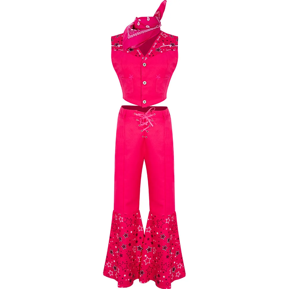 

Movie Cosplay Costume Role-playing Set Women's Clothing Pink Set Sexy Top Bell Bottoms Printed Pants V-neck Top Stage Costume